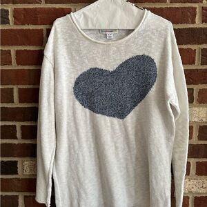 White Sweater with Gray Heart Design